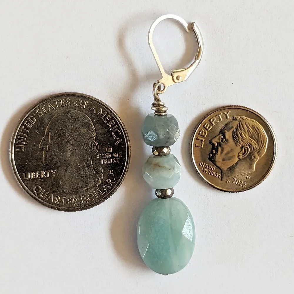 Southwestern Sterling Silver Light Blue Amazonite & Pyrite Drop Earrings